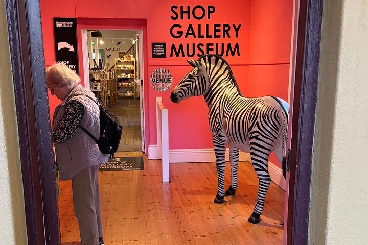 A shop, gallery and museum entrance in Hahndorf with a zebra model