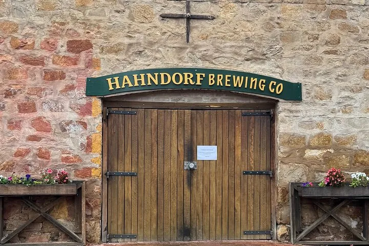 Timber doors of the Hahndorf Brewing Co in a stone building