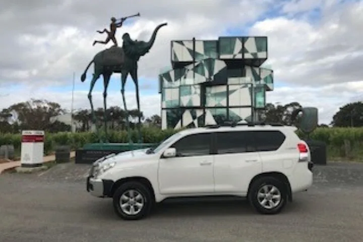 The tour car below the d'Arenberg Cube in McLaren Vale
